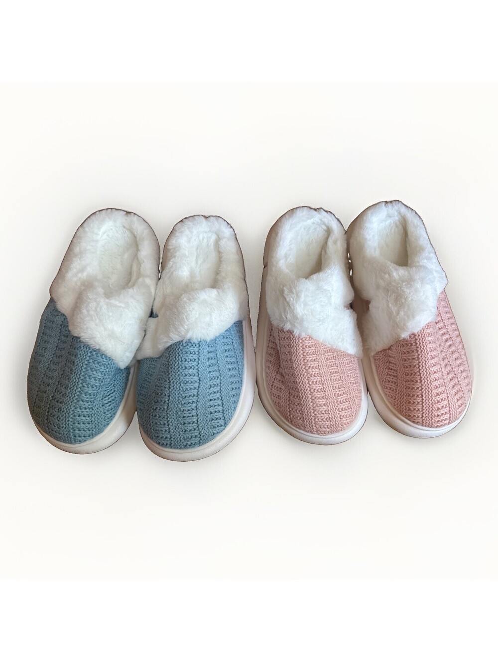 New Ladies Pink Blue White Fuzzy House Shoes Slippers Fit Like Size 7 Lot 2 Pair